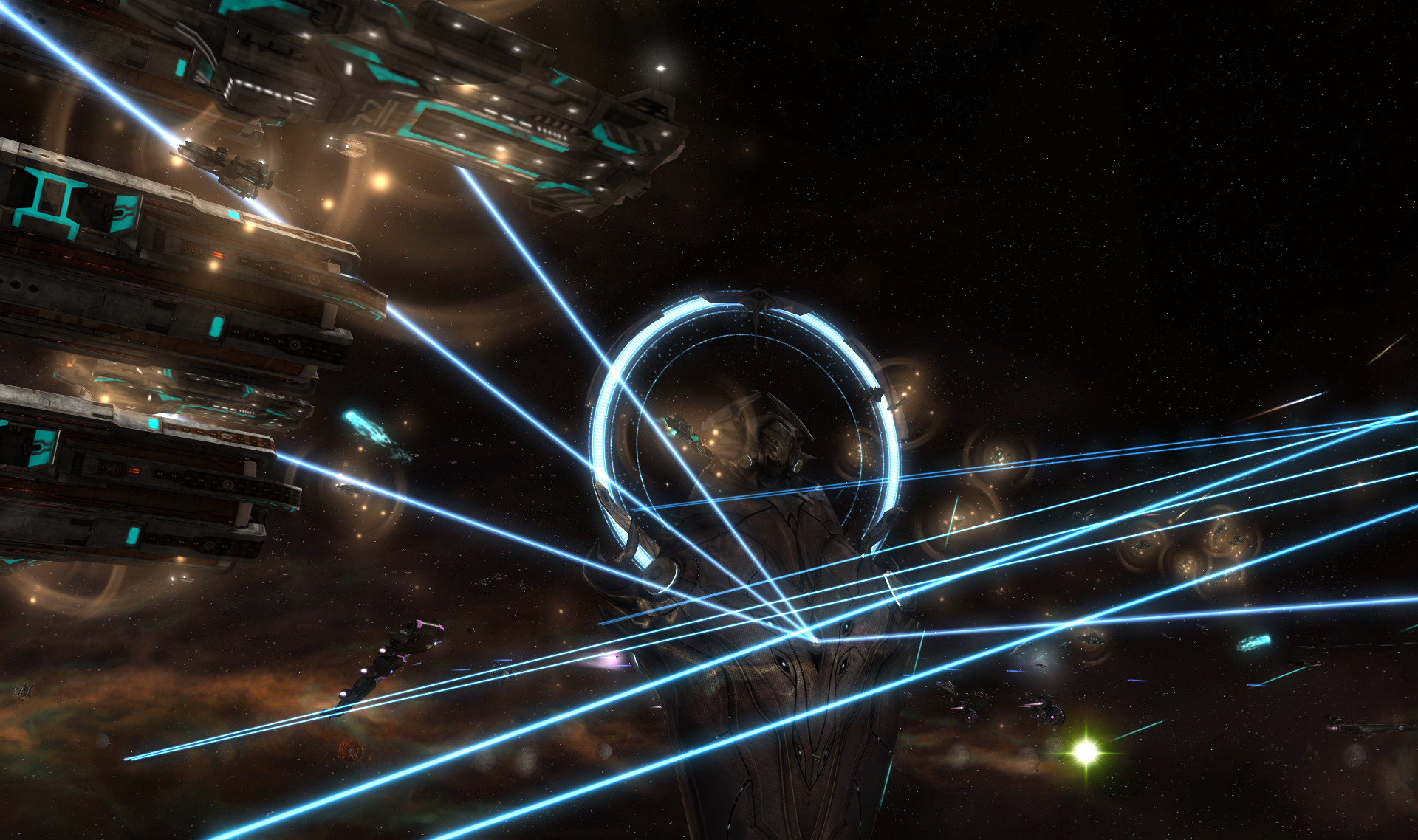 A laser space battle in Sins of a Solar Empire: Rebellion. 