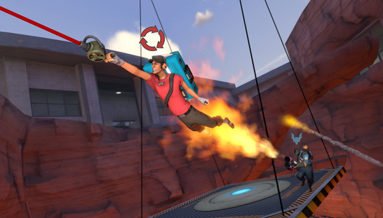 The grappling hook allows players greater mobility in TF2