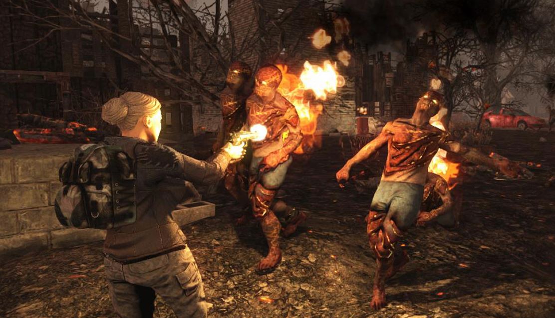 Player setting zombies on fire.