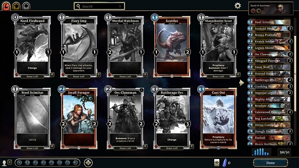 The deck building screen allows you to choose from a variety of cards which are won from defeated opponents or purchased from the in-game store, allow players to fine-tune their own strategies.