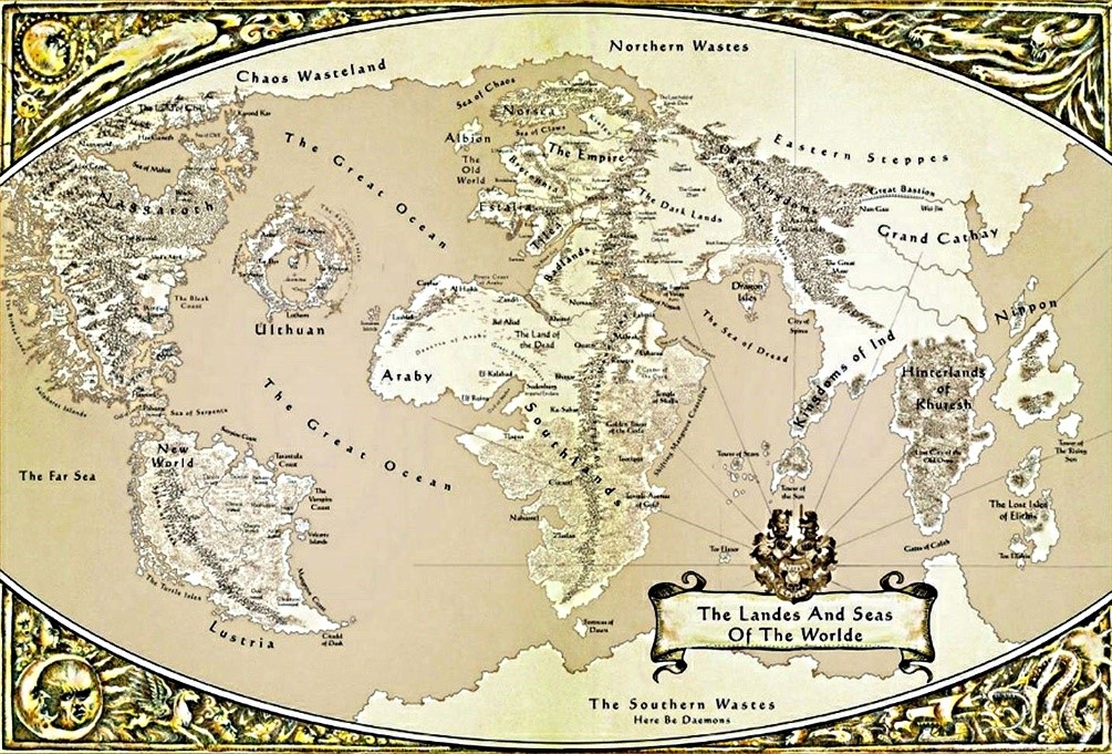 A map of the world of Warhammer.