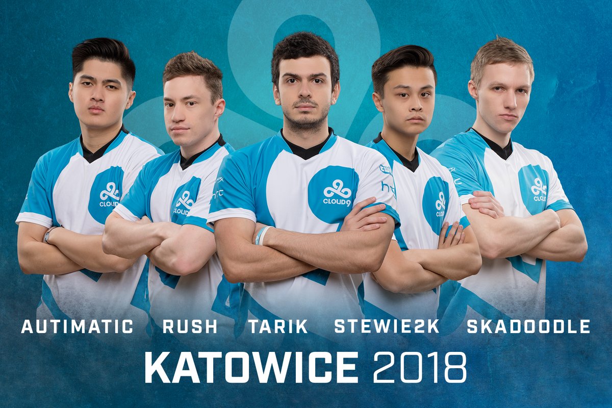 Cloud9's squad heading into Katowice (Left to Right): autimatic, RUSH, tarik, Stewie2K, & Skadoodle