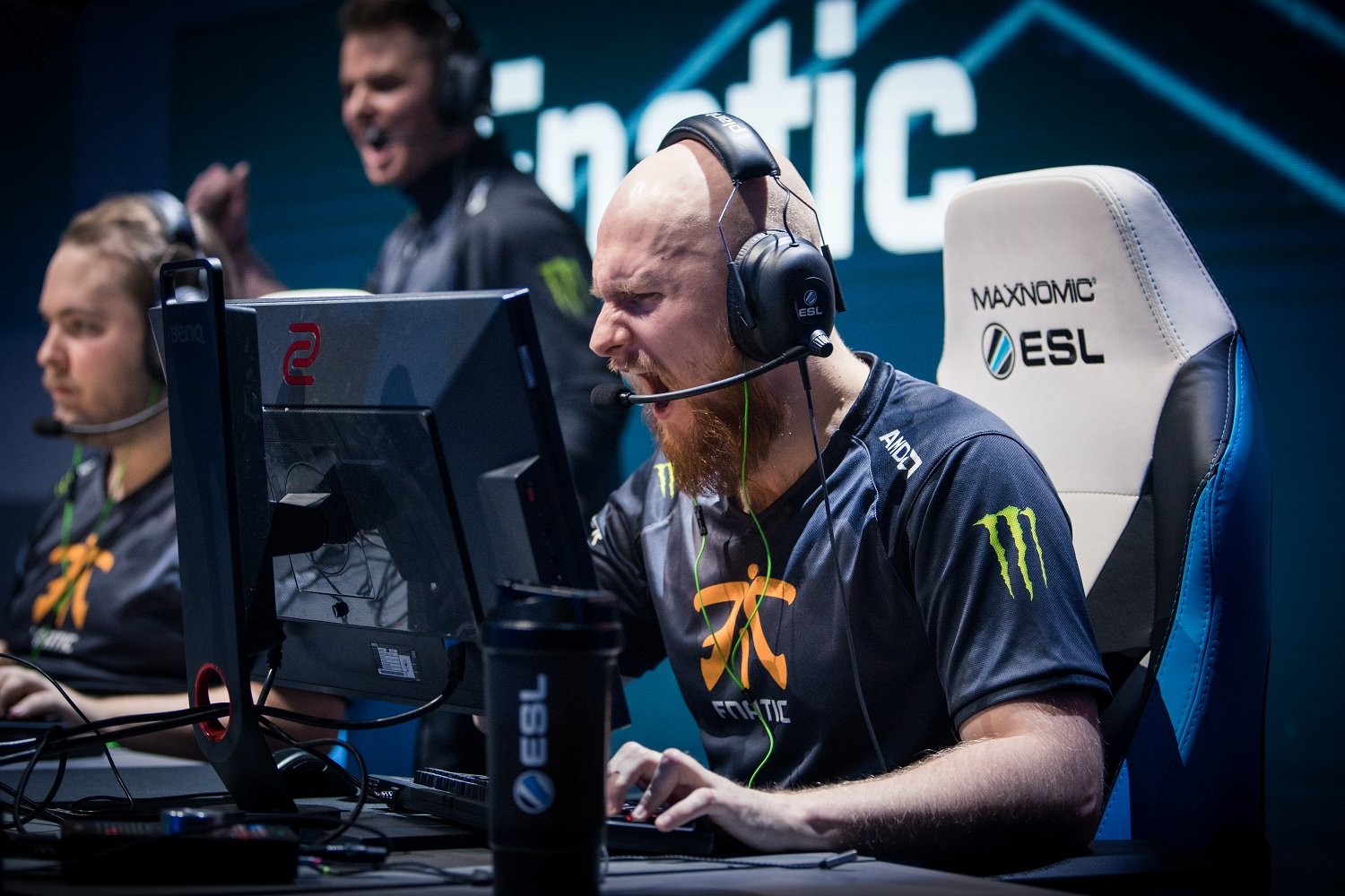 Krimz yells into his headset during the finals of IEM Katowice versus Faze Clan.