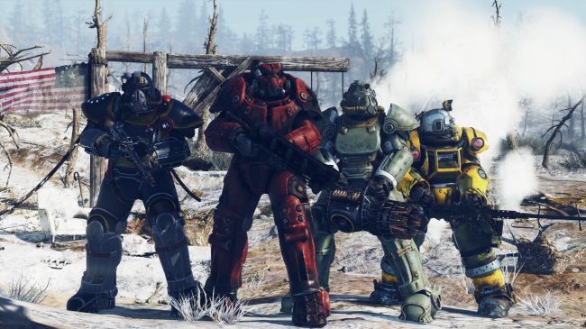 4 players in different colored power armor