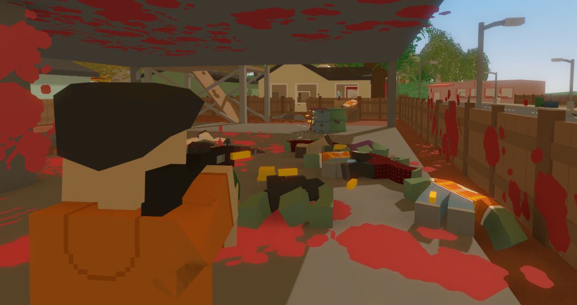 Player lays waste to zombies with unturned gore