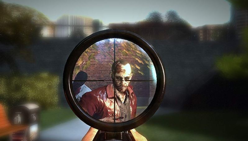 Scope with the perfect head shot within inches of a killer zombie