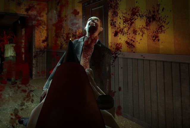 Even this zombie in a nice suit has to get a headshot