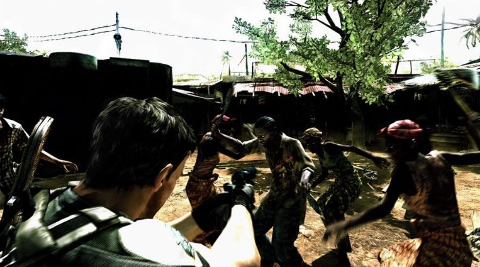 Player firing rounds as zombies scatter.