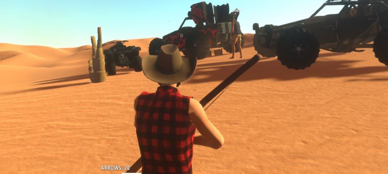 Player approaching a dune buggy gang