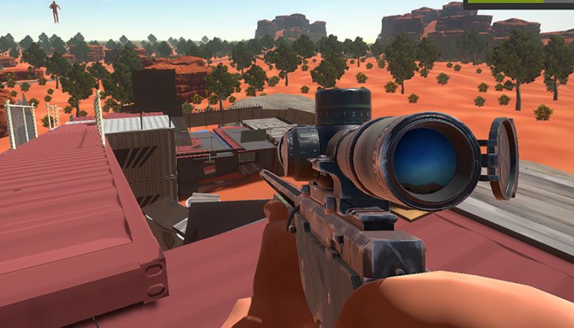 Sniper rifle, from the roof, a player gets blasted into the sky