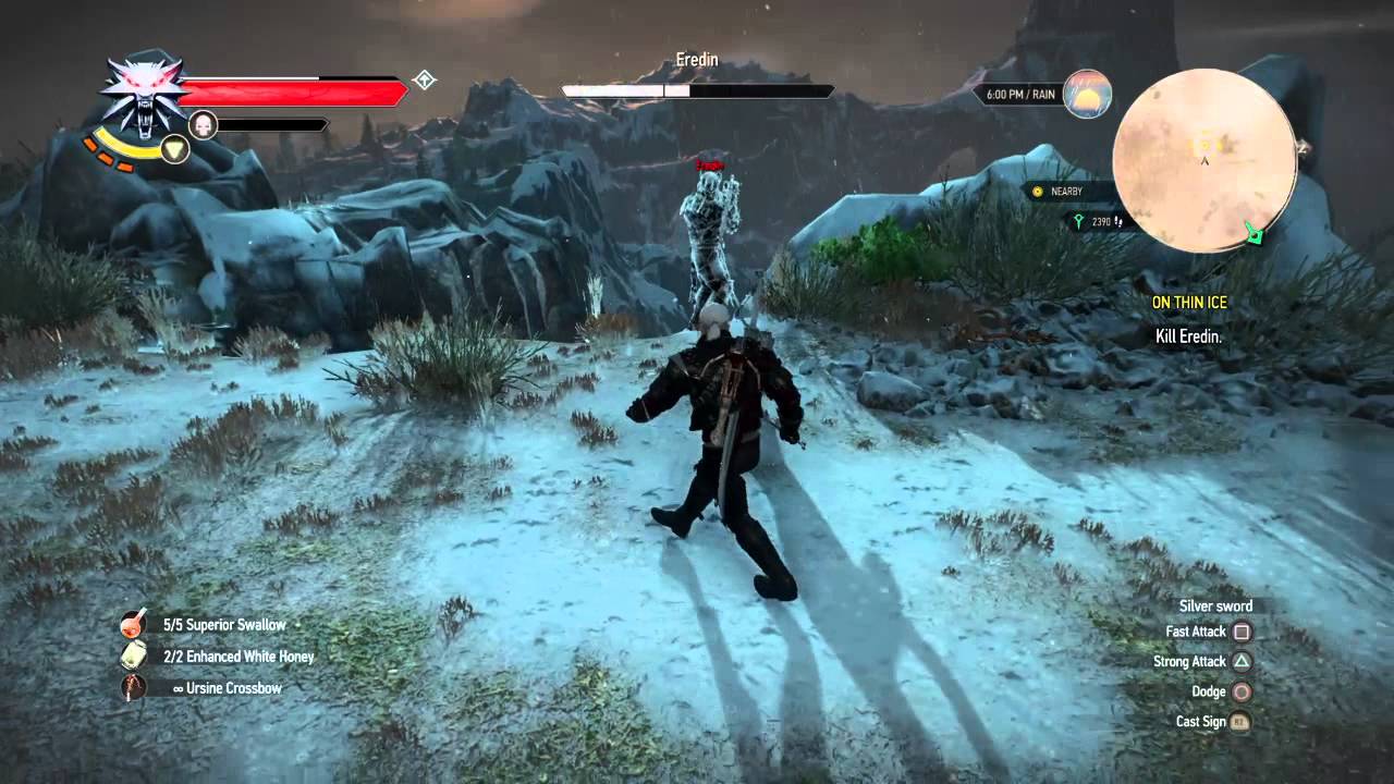 Through Time and Space: Eredin frequently teleports around during this fight, requiring Geralt to close the distance quickly.  