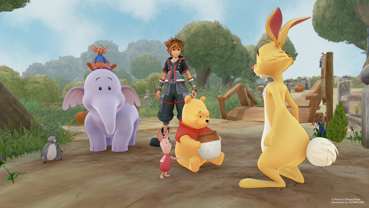 Sora with Winnie the Pooh and friends