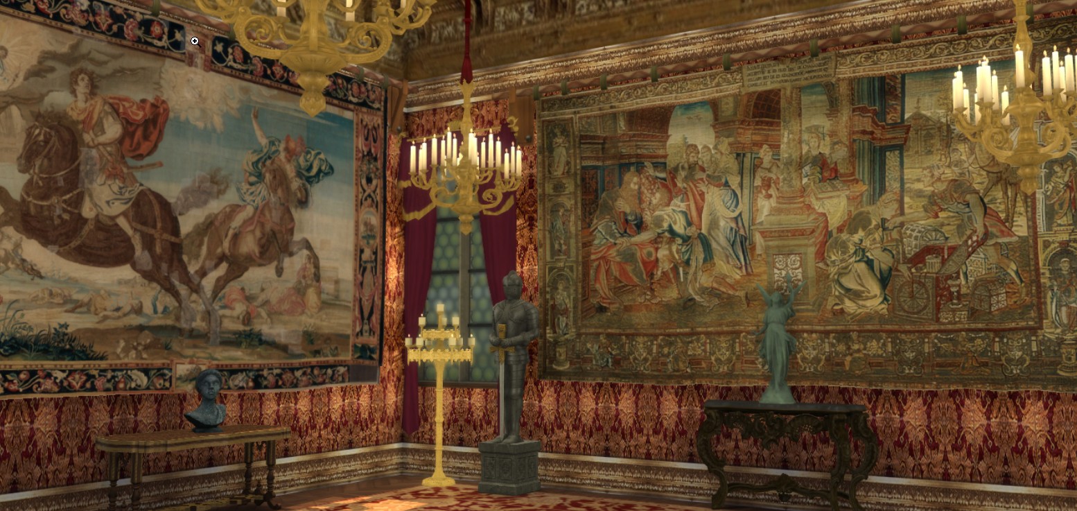 A beautiful lounge with some rare expensive paintings on display. [Image via The Regal Sim]