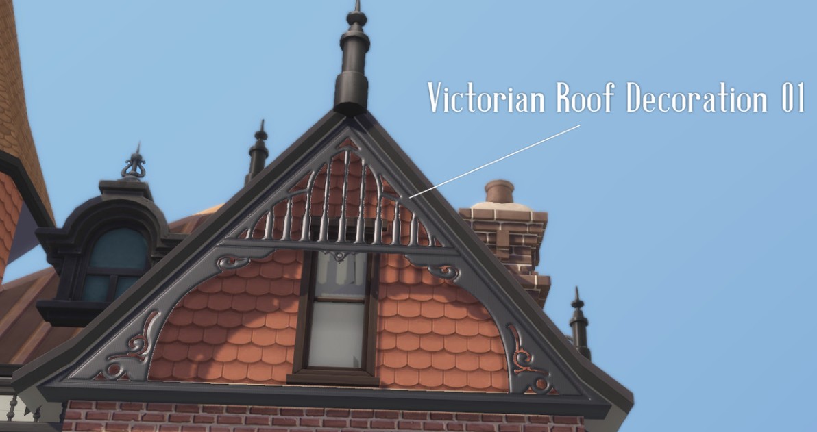 Example Victorian Roof Decoration that adds some pizzazz to an otherwise plain build. [Image via Happlifesims]