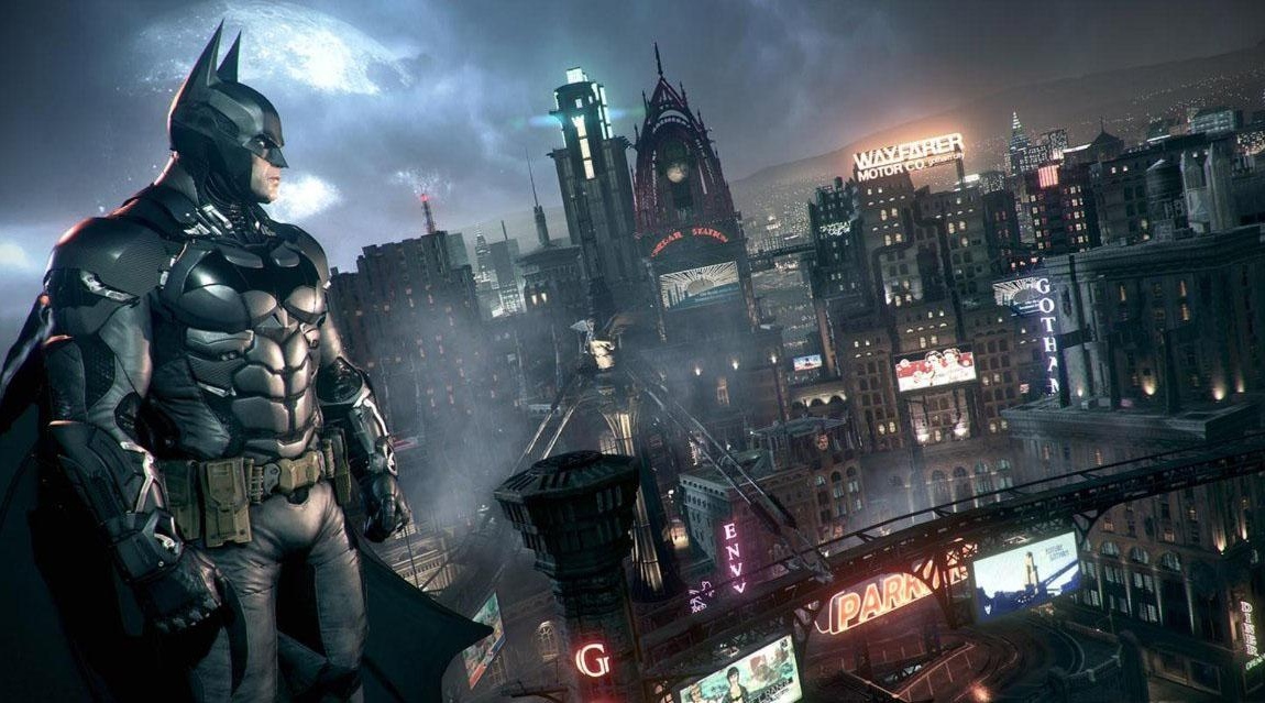 Batman glaring into Gotham CIty