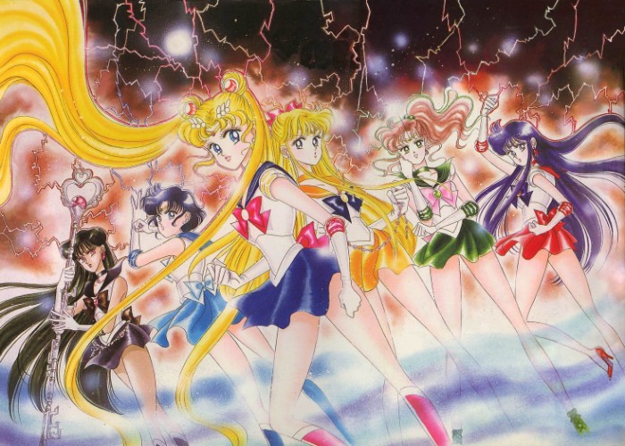 Sailor Moon and the Sailor Senshi prepare for battle with Sailor Pluto at their side