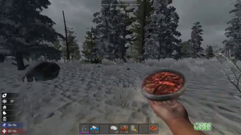 Bowl of meat stew in the snow 
