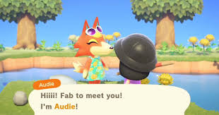 Audie introducing herself to the villager before being taken to her island. 