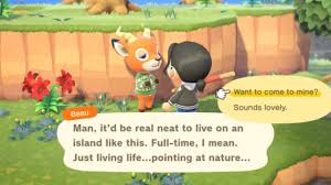 Beau and the villager talking before taking him to your island. 