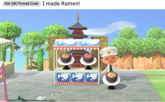 Ramen shown on the hats and served at a DIY stand. 