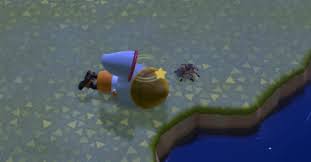 A villager falling down after getting bit by a tarantula. 