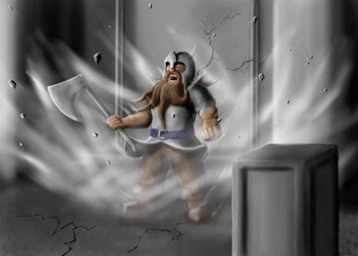 A dwarf causing a shockwave around himself