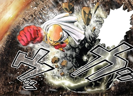 Saitama blasting through meteor