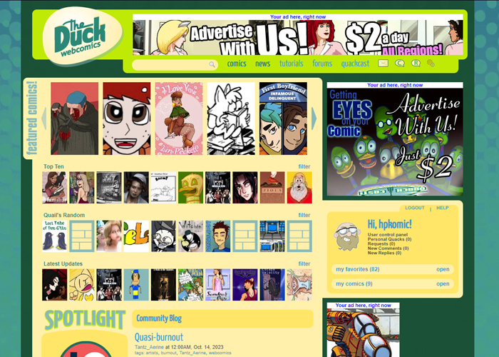The Duck Webcomics is one of the oldest sources for free comics on the net.