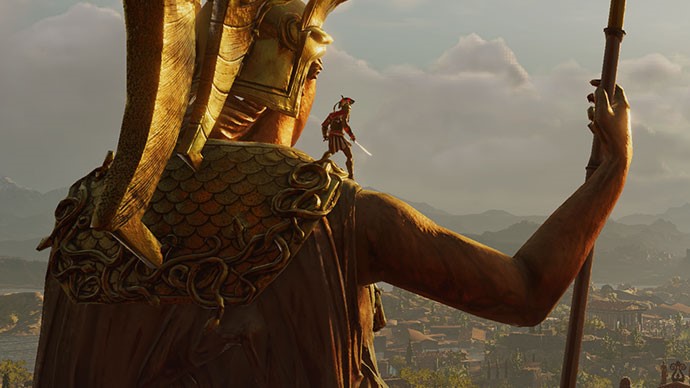 Kassandra atop the Statue of Athena