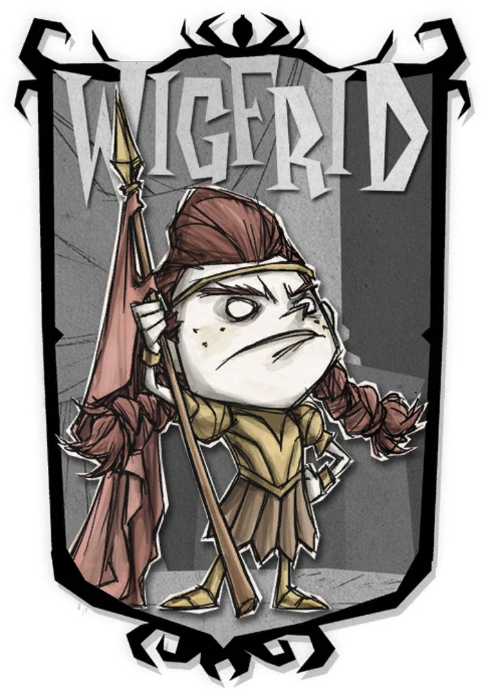 Wigfrid, the battle heroine of the game, stands proud in her ability to handle the threats of the game with a strong helmet and sharp spear.