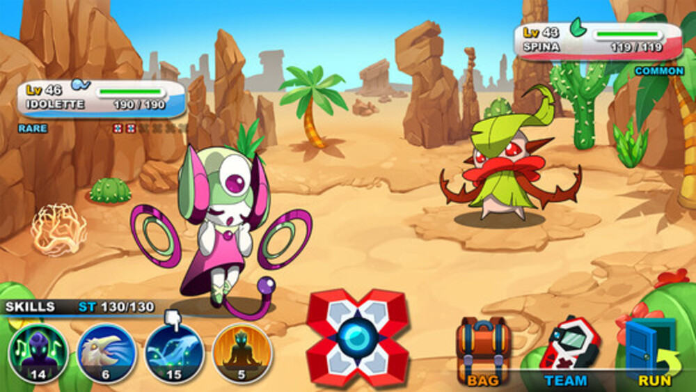 Screenshot from Nexomon in which Idolette and Spina battle.
