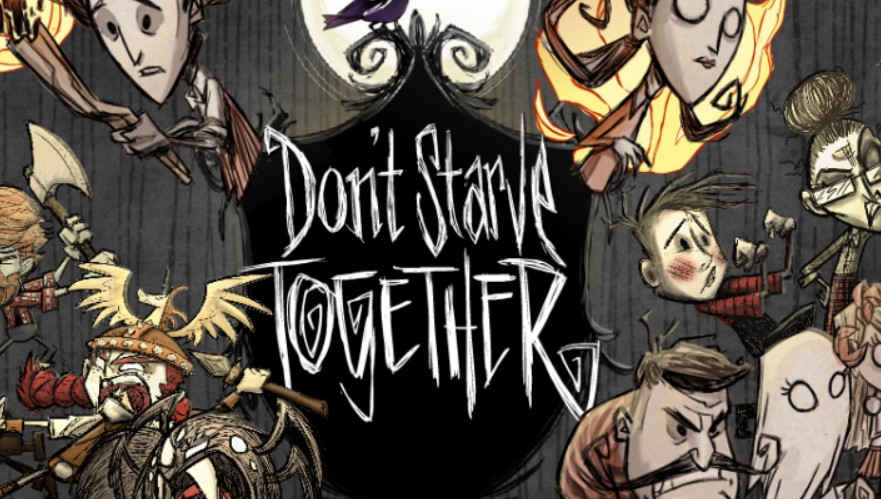 Title reading, "Don't Starve Together" with various stylized characters around