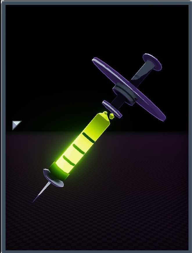 [A syringe filled with a bright, glowing yellow and green liquid.]