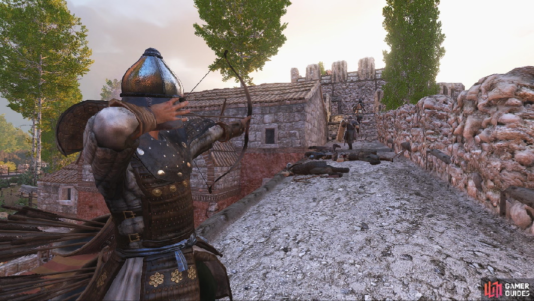 Archer defending atop a castle wall