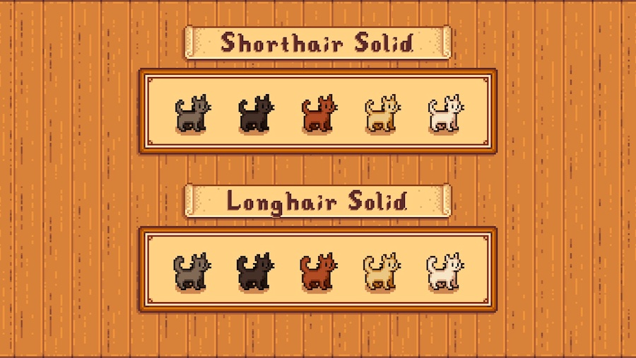 Cat options for Stardew Valley mod.