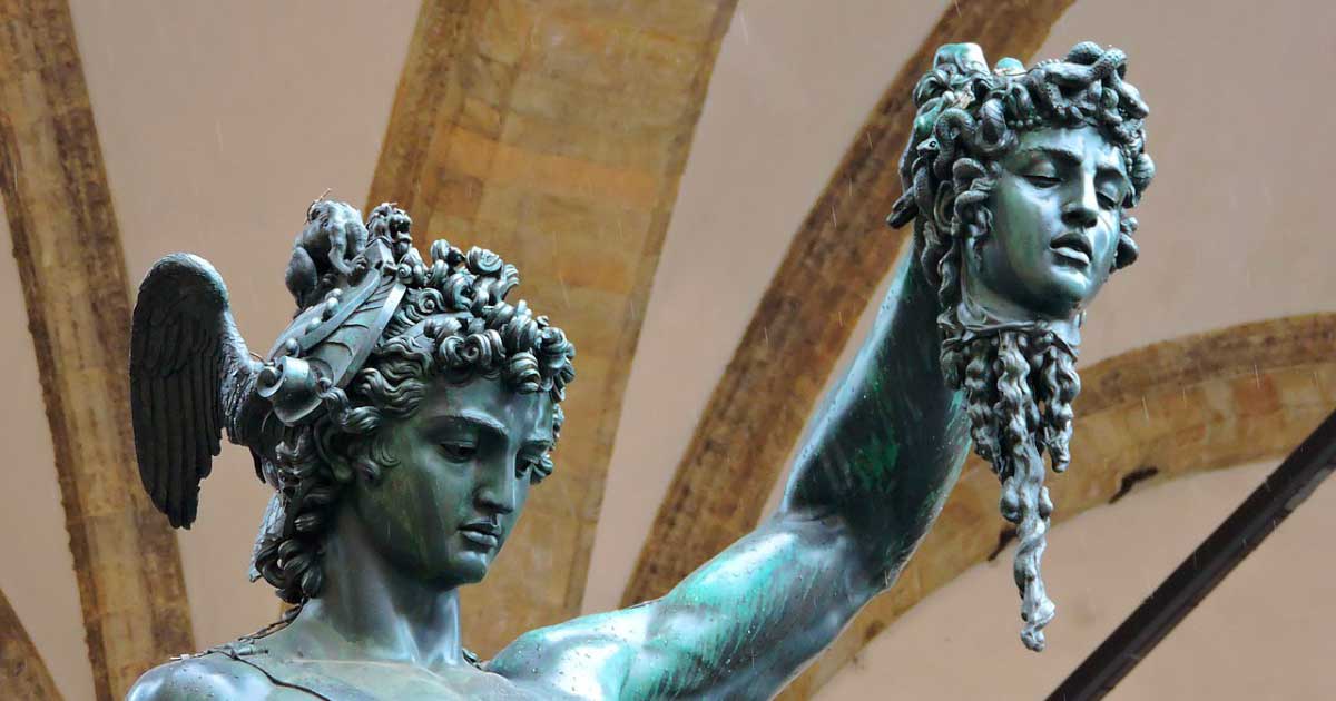 Perseus holding Medusa's head in triumph