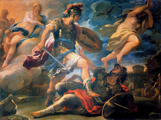 Aeneas bests Turnus and gives in to his rage over the lost Pallas.