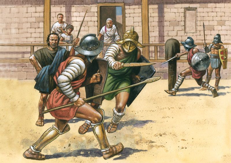 Gladiators trained in schools to prepare for the real thing