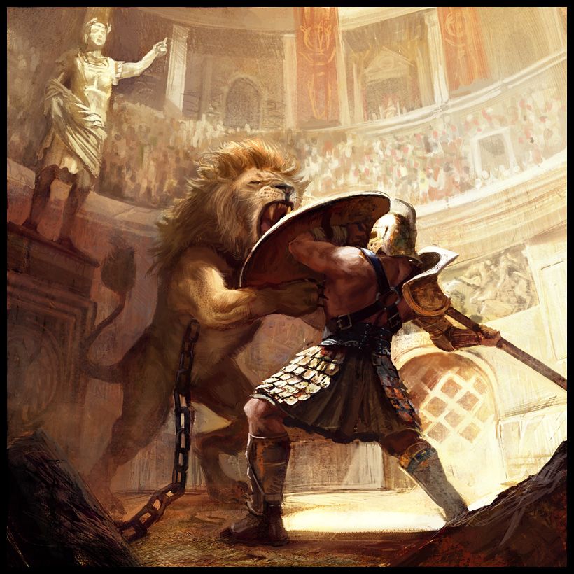 While battles with beasts are popular modern interpretations, these battles had little chance of survival for the gladiator