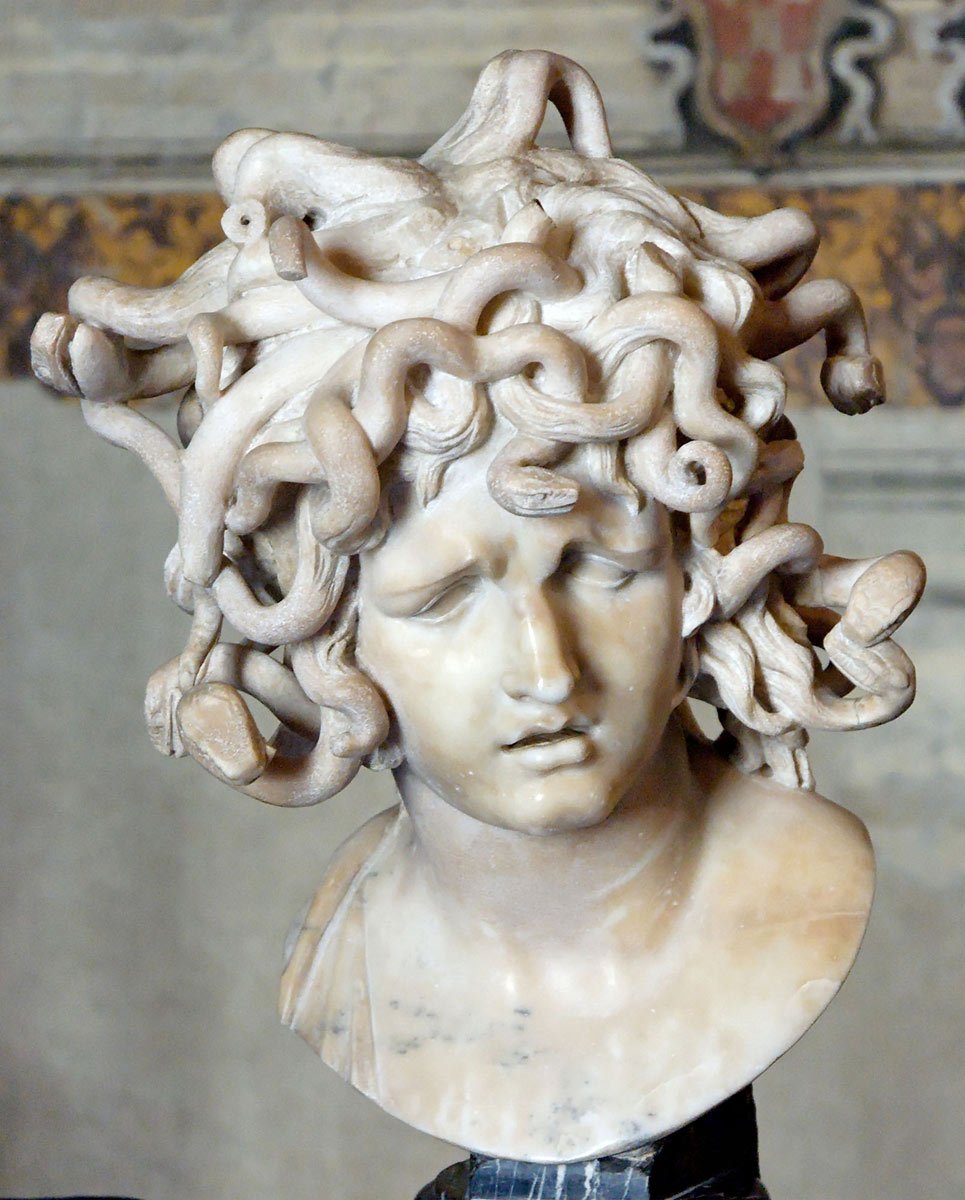 Medusa was a gorgon with snakes for hair and a petrifying gaze