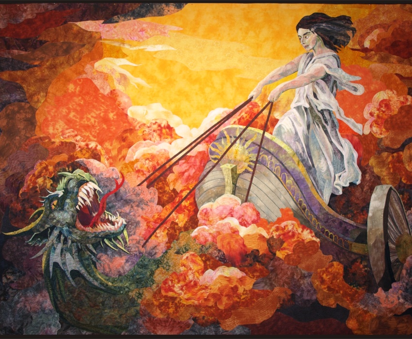 Medea escapes on a magic chariot gifted by her grandfather, the sun god Helios.