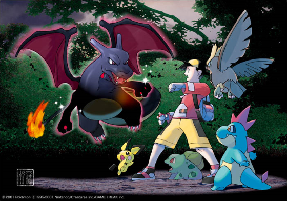 A trainer encountering an elusive shiny Charizard