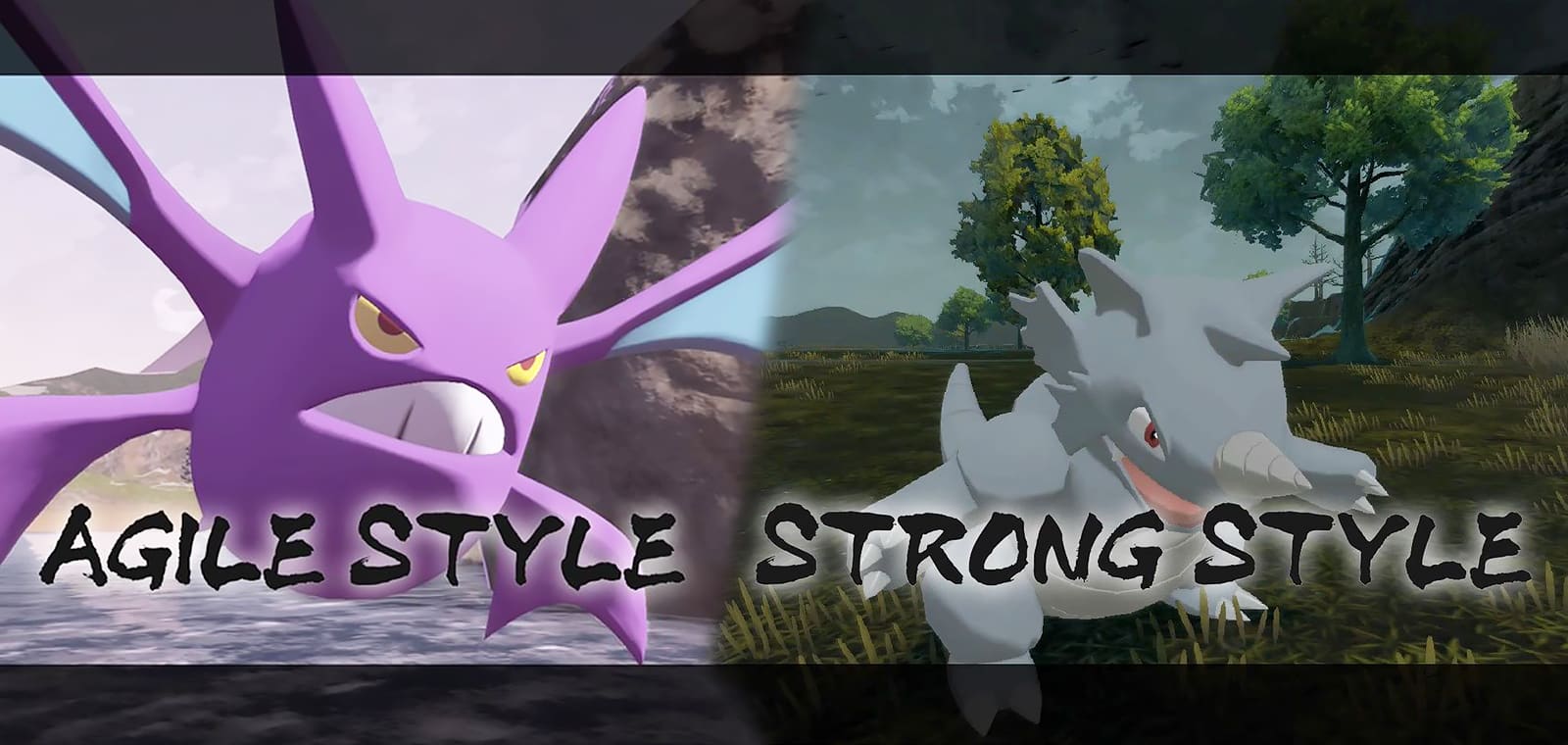 Crobat uses Agile Style to attack twice, while Rhydon uses Strong Style to hit like a truck