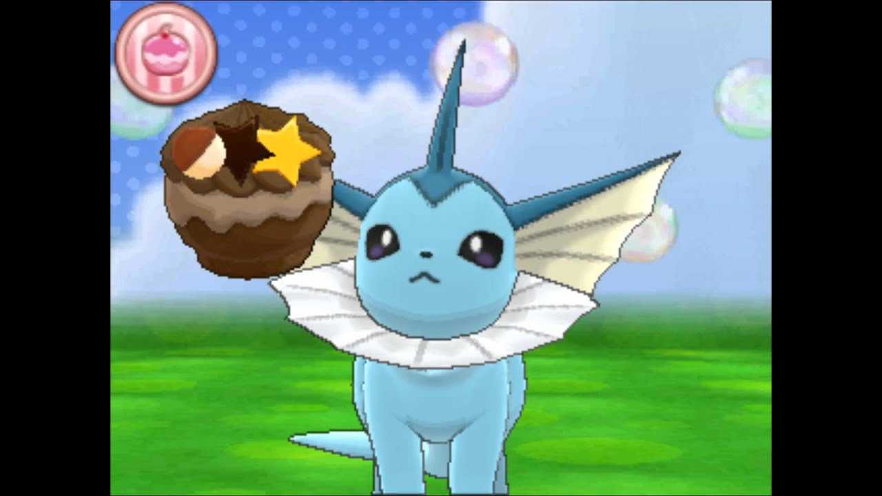 Feedi your Pokemon, like Vaporeon here, a poffin to help increase its affection