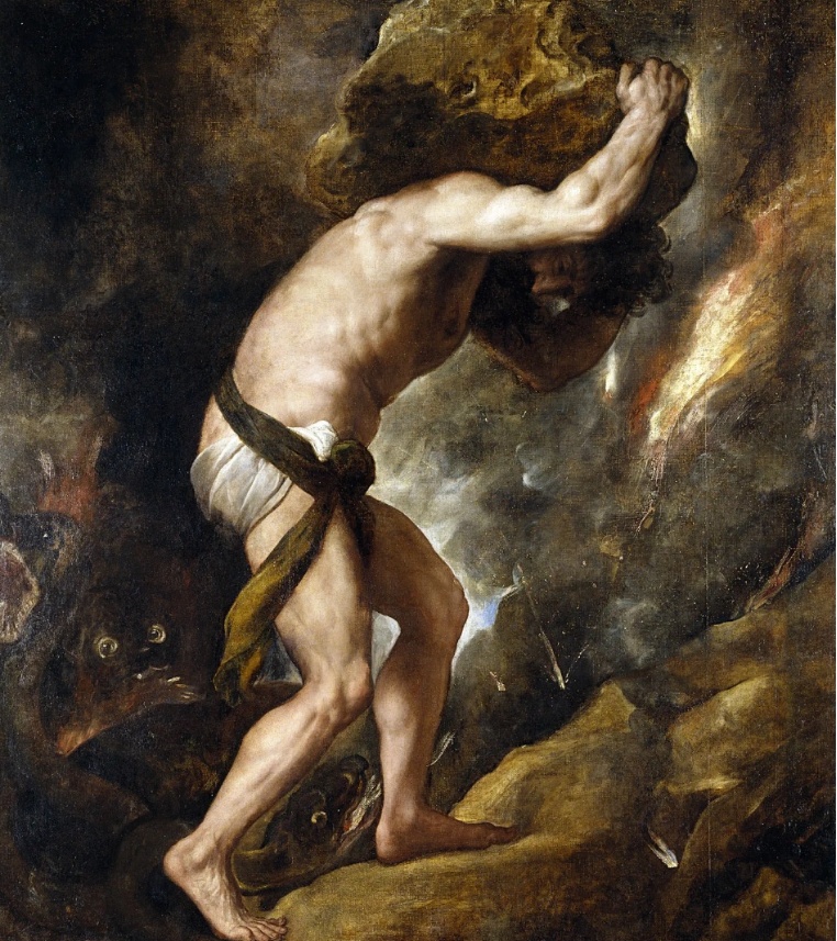 Sisyphus is doomed to eternally struggle to push his boulder up a hill