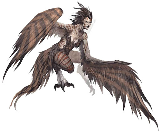 Harpies were personifications of stormy winds, and their bodies were part women and part bird.