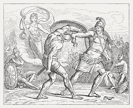 The Trojan War began with a standoff between Helens' two husbands: Paris and Meleanus.