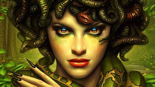The monsterous woman Medusa can turn anyone to stone if they make eye contact.