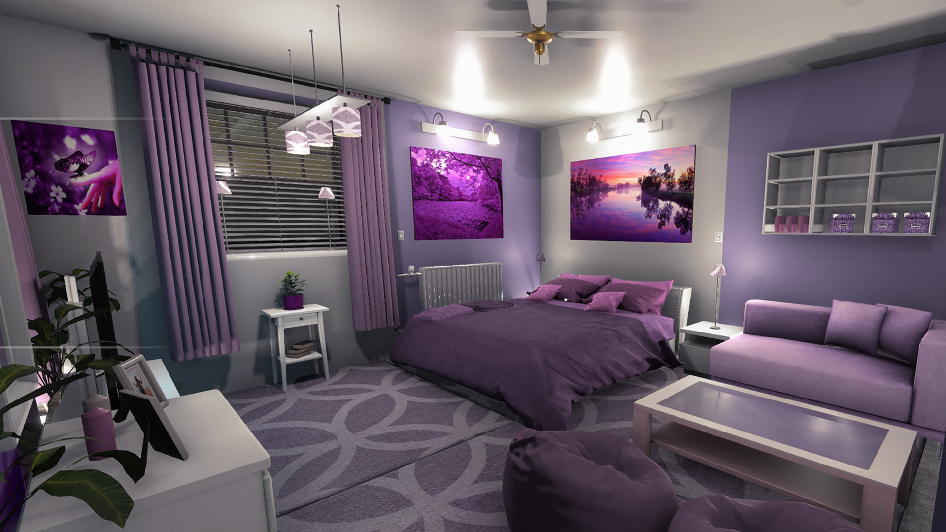A gorgeous room with lots of purple.