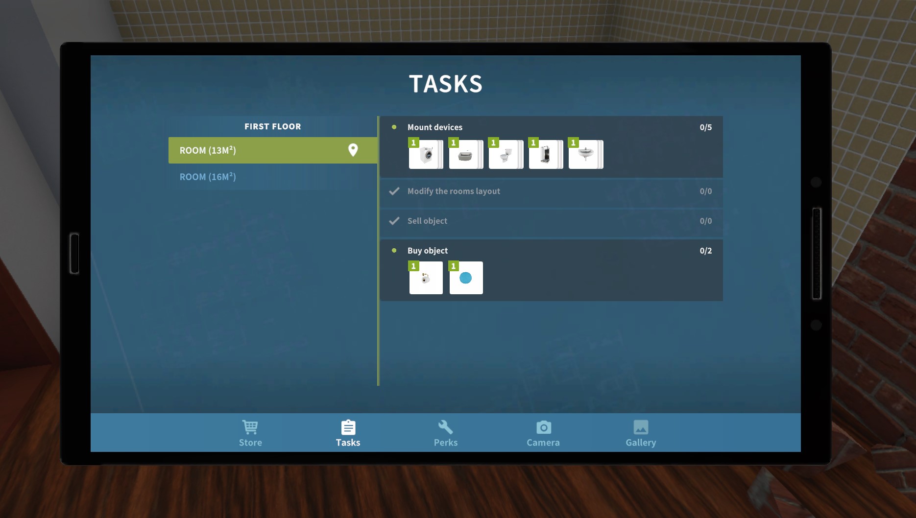 The task menu helps players know what objects they need and what tasks need to be finished.